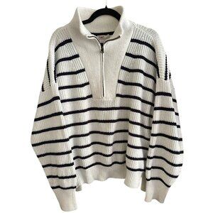 Faherty Half Zip Blue and White Striped Nautical Sweater Size XL